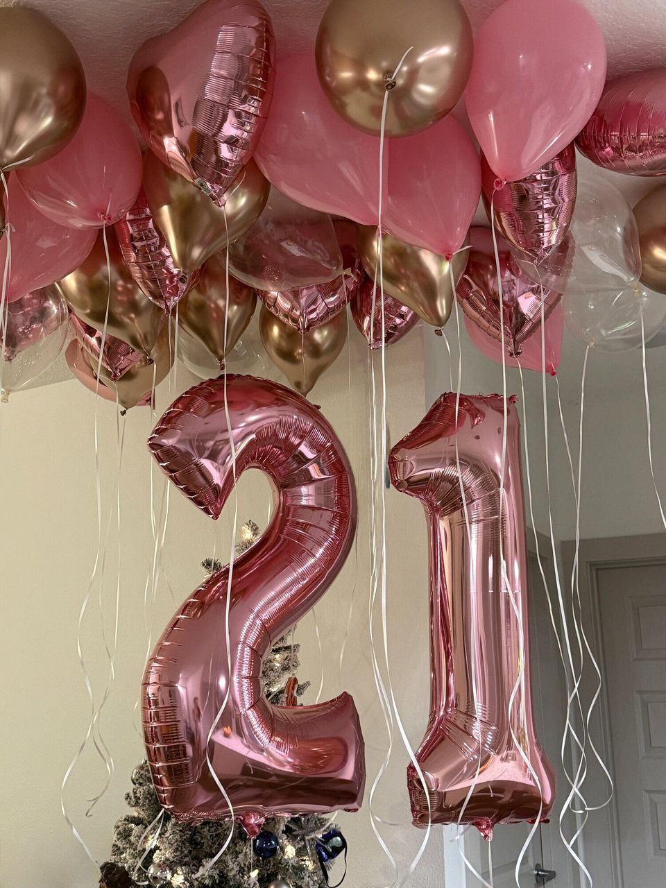 Rose gold number balloons for a 21st birthday